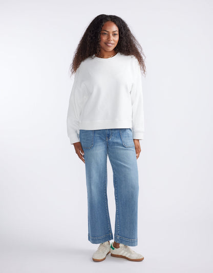 The Monogram Lounger Fleece Crew - White